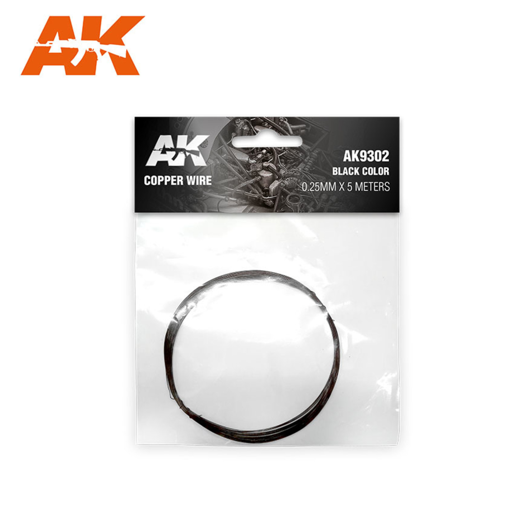 AK Interactive AK9302 Copper Wire Black Color 0.25mm x 5 meters