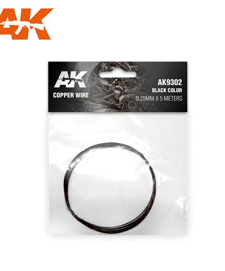 AK Interactive AK9302 Copper Wire Black Color 0.25mm x 5 meters