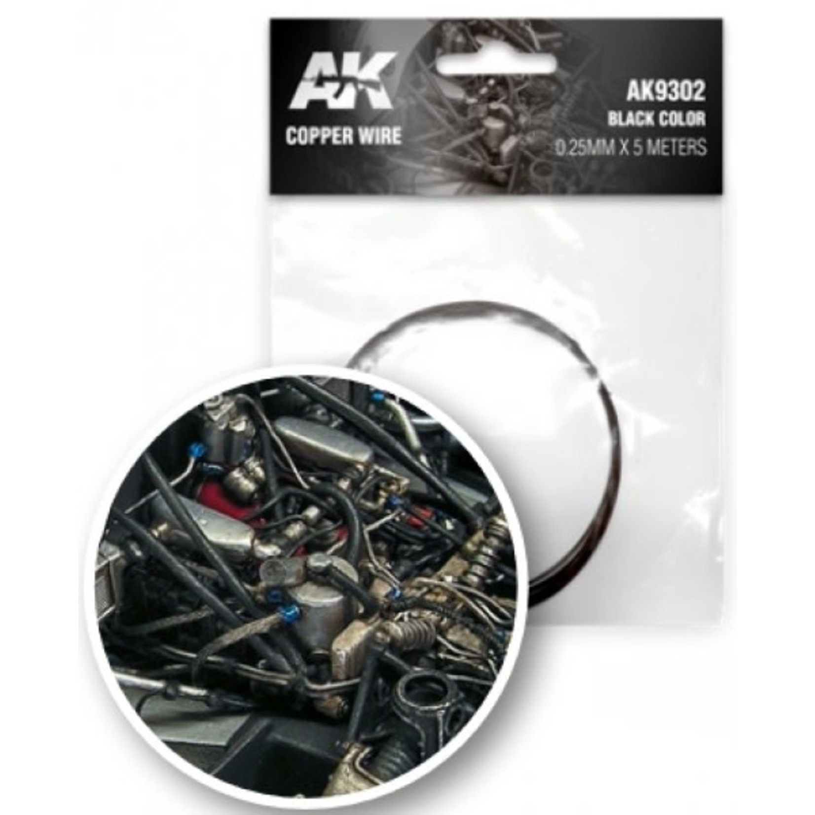 AK Interactive AK9302 Copper Wire Black Color 0.25mm x 5 meters