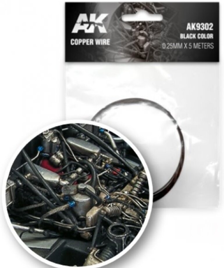 AK Interactive AK9302 Copper Wire Black Color 0.25mm x 5 meters