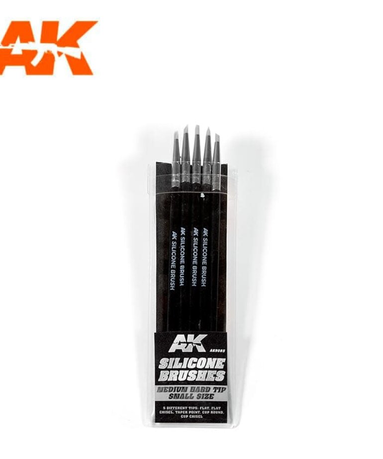 AK Interactive AK9085 Silicone Brushes Medium Hard Tip Small Size (5) Set