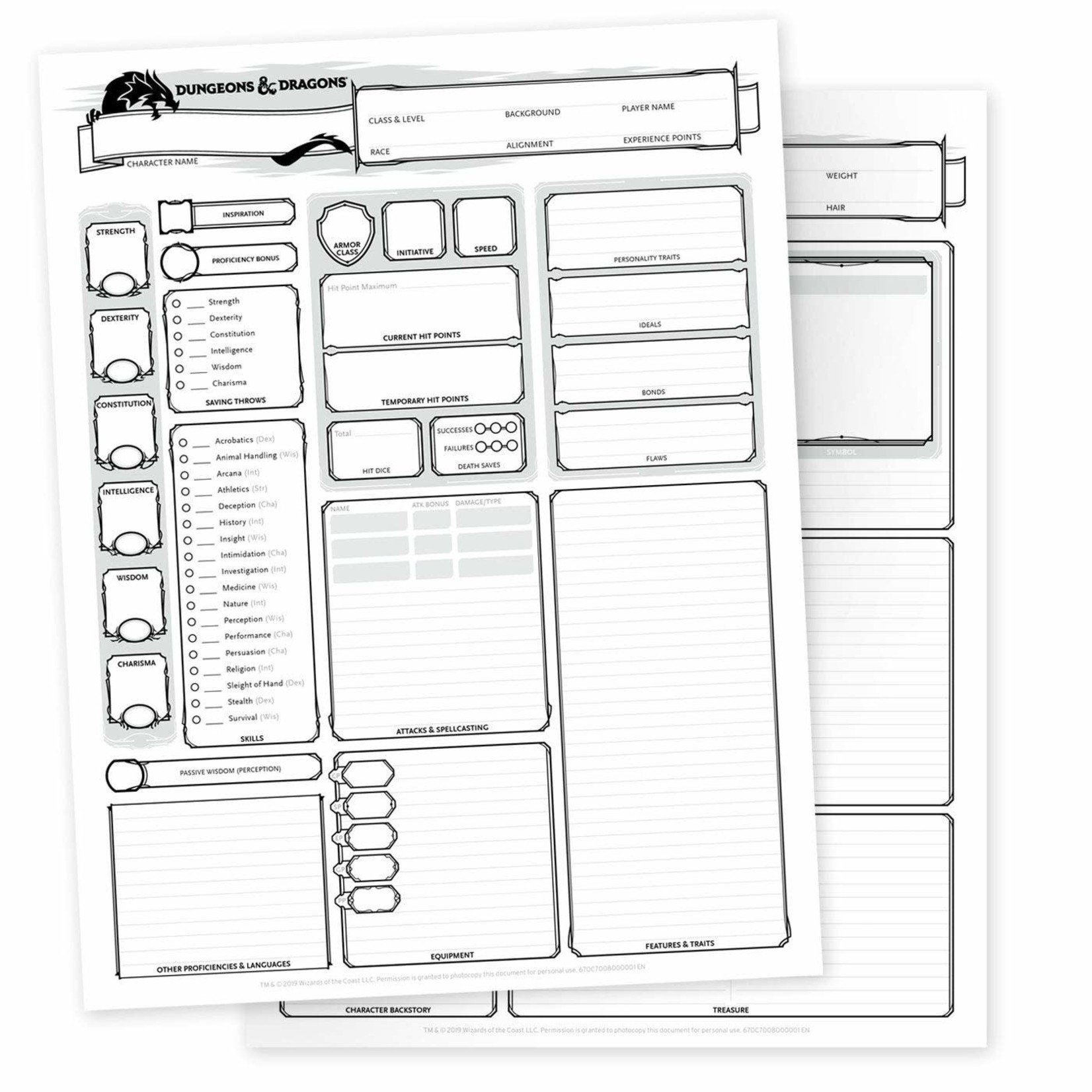 Wizards of the Coast 5E D&D Accessories: Character Sheets