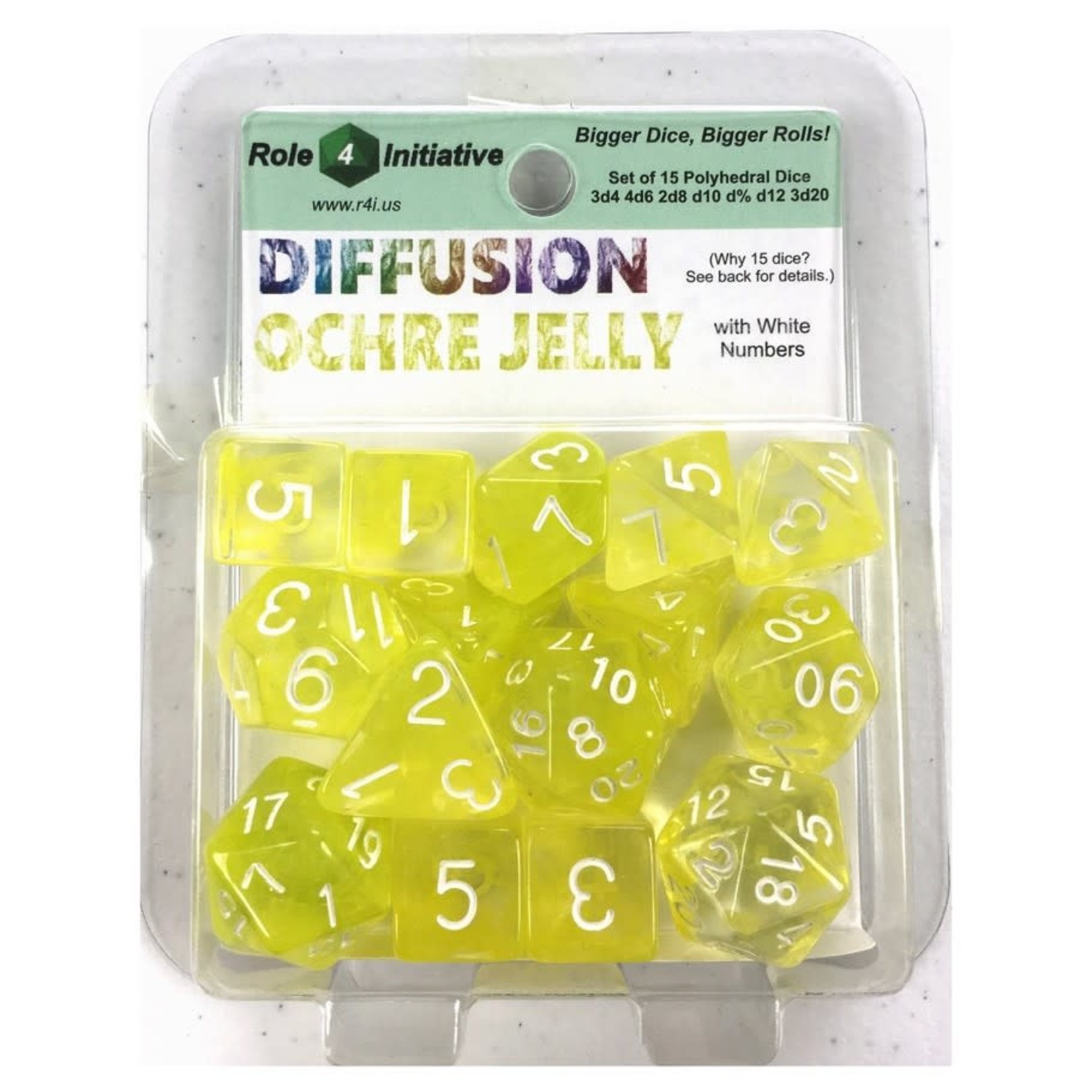 Role 4 Initiative R4I Diffusion Dice: Ochre Jelly (15) Set --Square Box Packaging