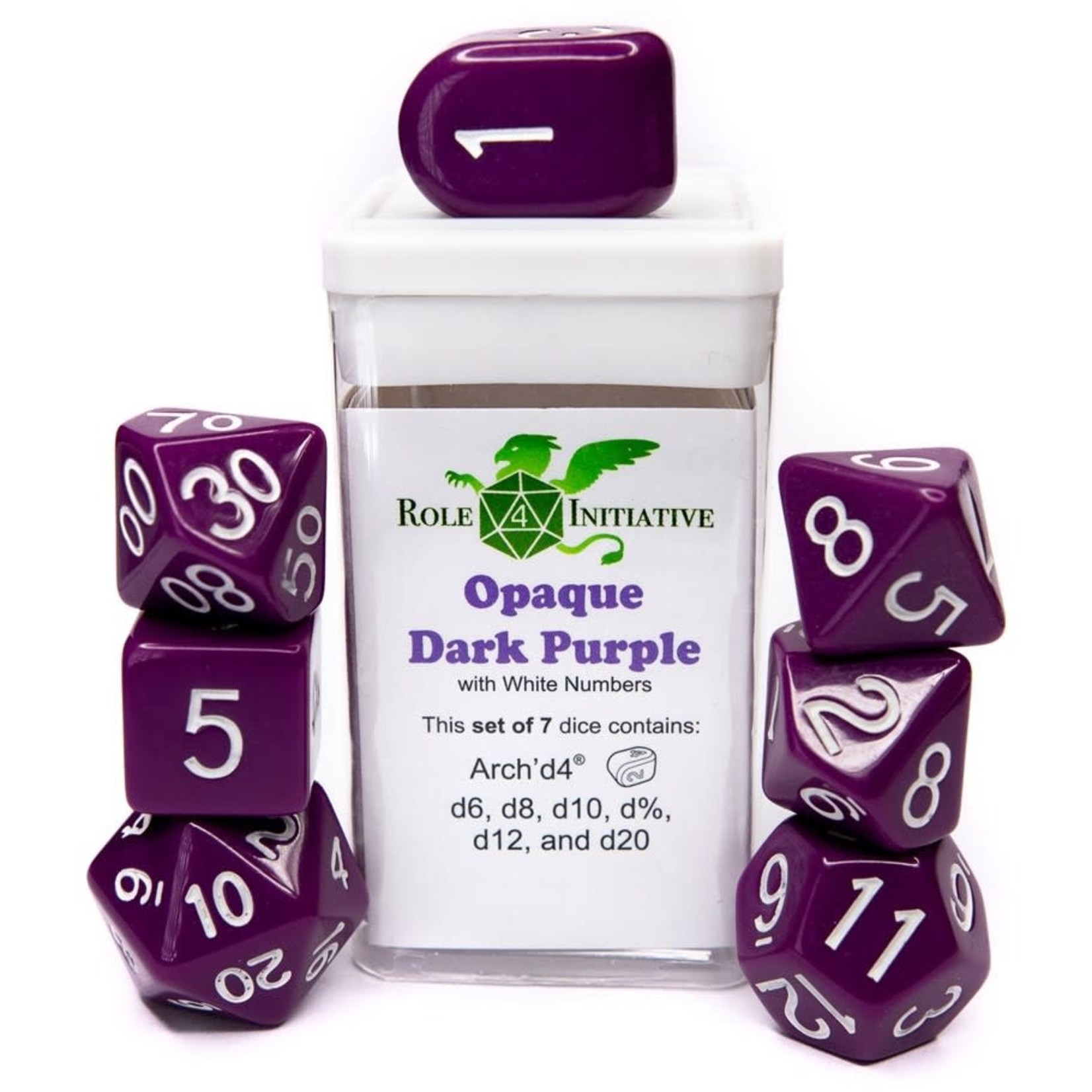 Role 4 Initiative R4I Diffusion Dice: Opaque Dark Purple with White (7) Set