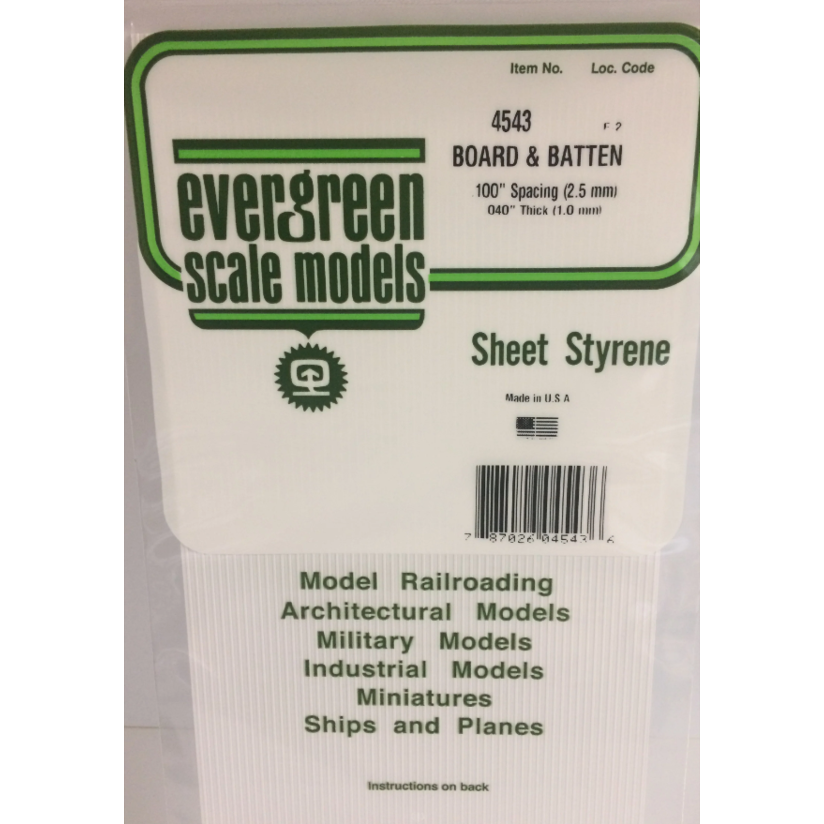 Evergreen Scale Models Evergreen 4543 - .100" X 6" X 12" OPAQUE WHITE POLYSTYRENE BOARD AND BATTEN SIDING (1) SHEET