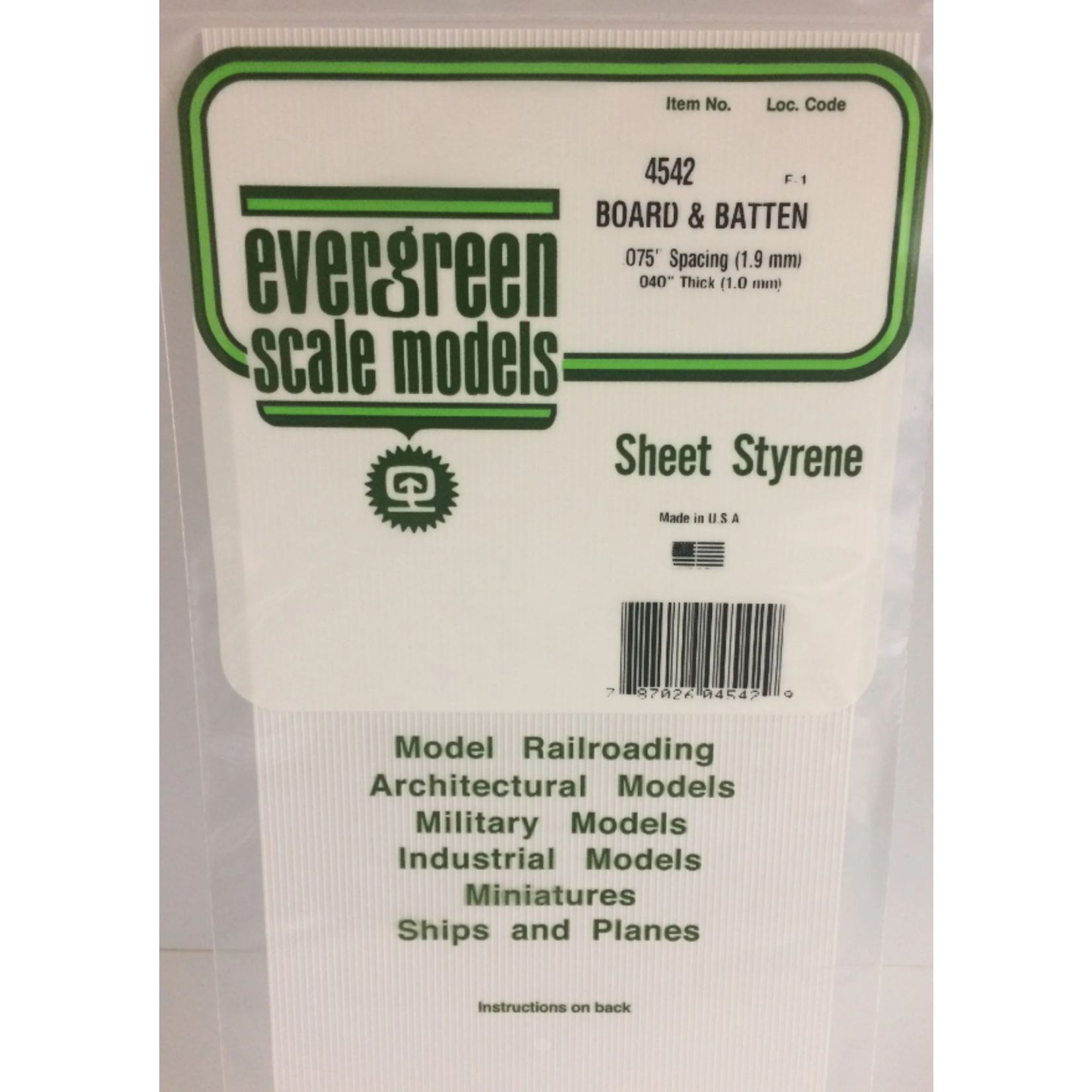 Evergreen Scale Models Evergreen 4542 - .075" X 6" X 12" OPAQUE WHITE POLYSTYRENE BOARD AND BATTEN SIDING (1) SHEET