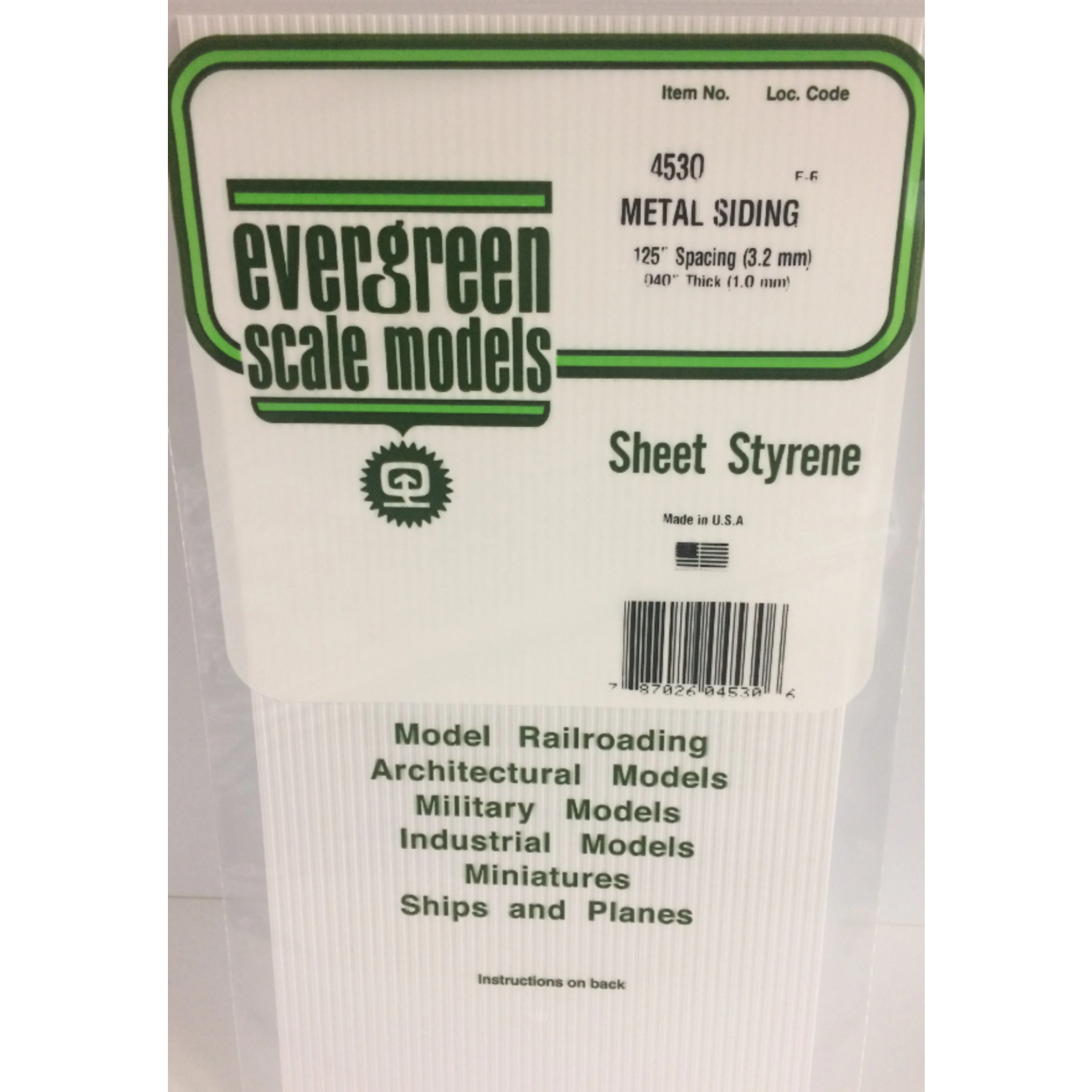 Evergreen Scale Models Evergreen 4530 - .125" X 6" X 12" OPAQUE WHITE POLYSTYRENE CORRUGATED SIDING (1) SHEET