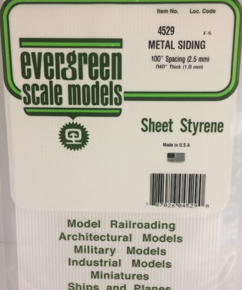 Evergreen Scale Models Evergreen 4529 - .100" X 6" X 12" OPAQUE WHITE POLYSTYRENE CORRUGATED SIDING (1) SHEET