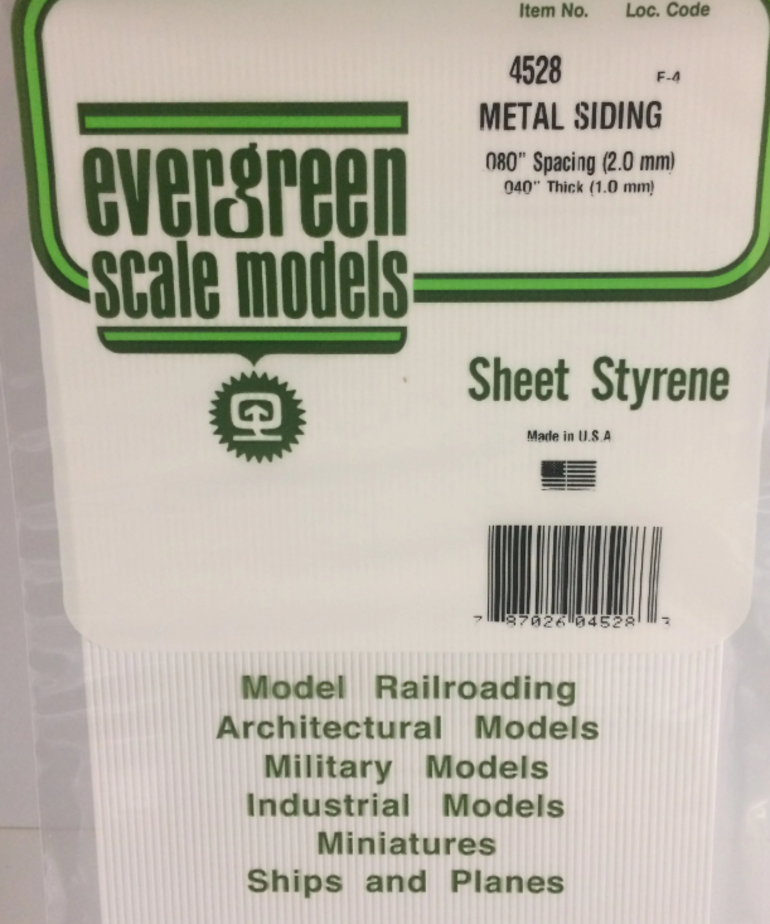 Evergreen Scale Models Evergreen 4528 - .080" X 6" X 12" OPAQUE WHITE POLYSTYRENE CORRUGATED SIDING (1) SHEET