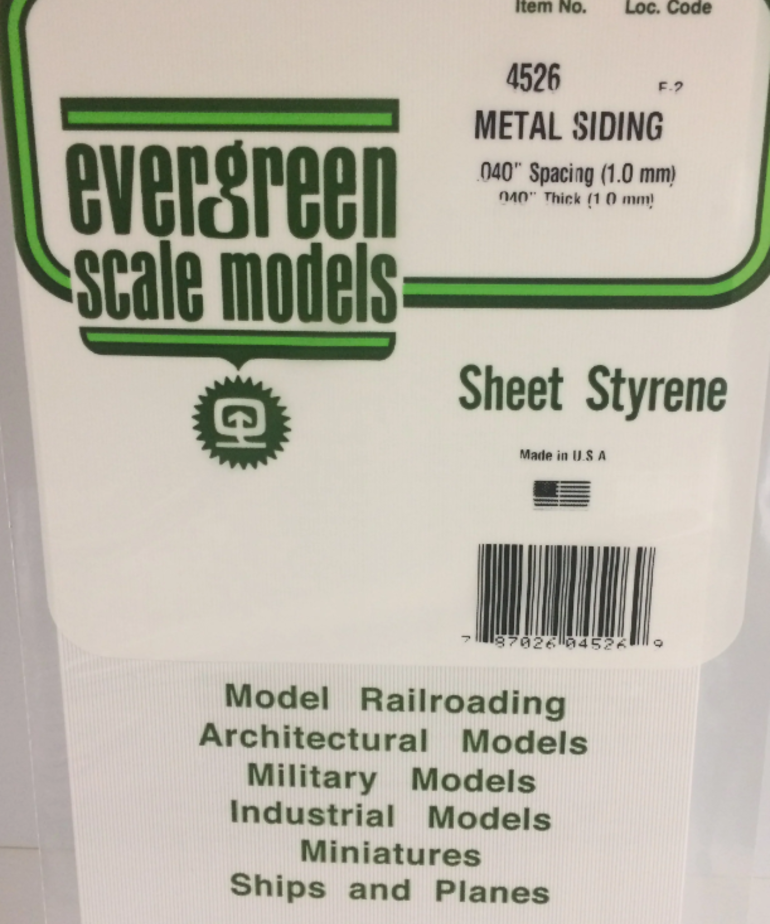 Evergreen Scale Models Evergreen 4526 - .040" X 6" X 12" OPAQUE WHITE POLYSTYRENE CORRUGATED SIDING (1) SHEET