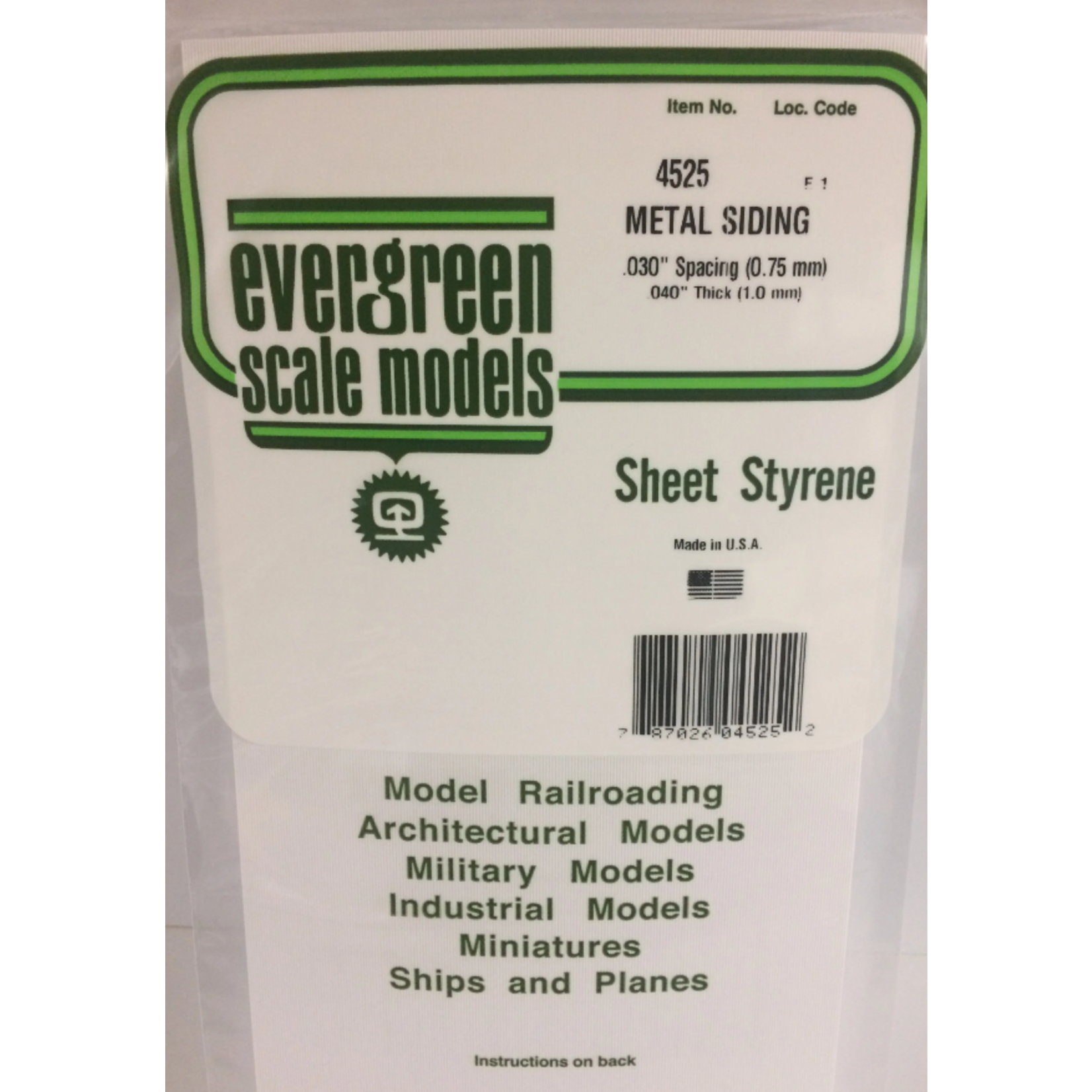 Evergreen Scale Models Evergreen 4525 - .030" X 6" X 12" OPAQUE WHITE POLYSTYRENE CORRUGATED SIDING (1) SHEET