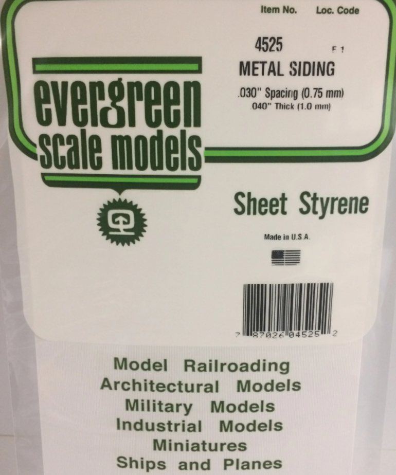 Evergreen Scale Models Evergreen 4525 - .030" X 6" X 12" OPAQUE WHITE POLYSTYRENE CORRUGATED SIDING (1) SHEET
