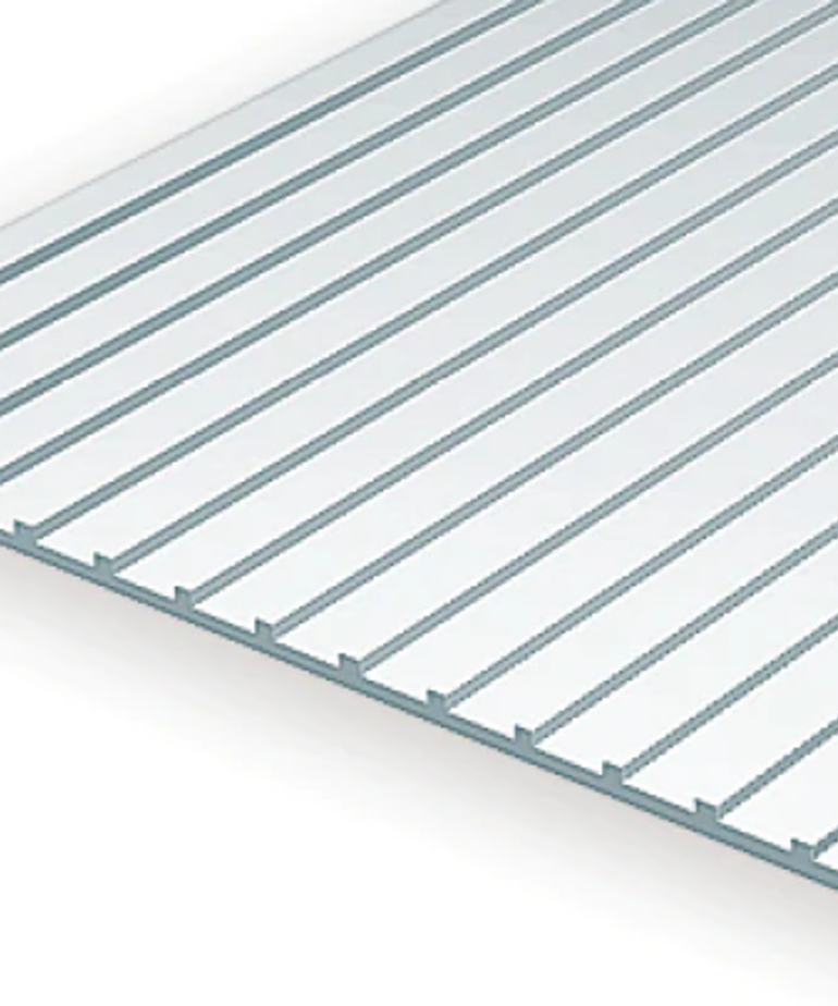 Evergreen Scale Models Evergreen 4524 - .040" X .500 X 6" X 12" OPAQUE WHITE POLYSTYRENE STANDING SEAM ROOFING (1) SHEET
