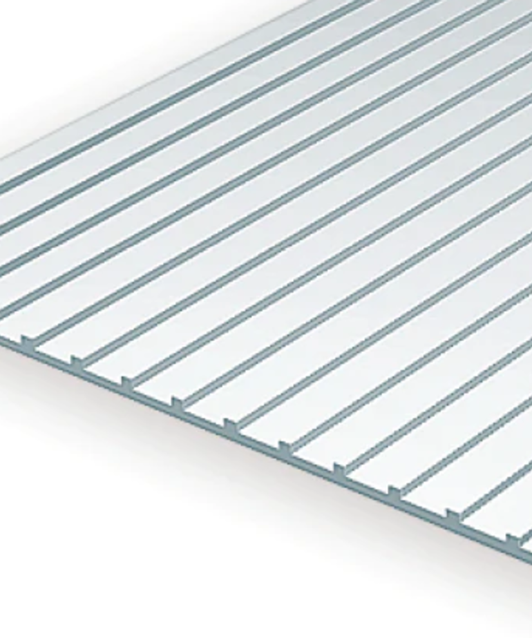 Evergreen Scale Models Evergreen 4522 - .040" X .250 X 6" X 12" OPAQUE WHITE POLYSTYRENE STANDING SEAM ROOFING (1) SHEET