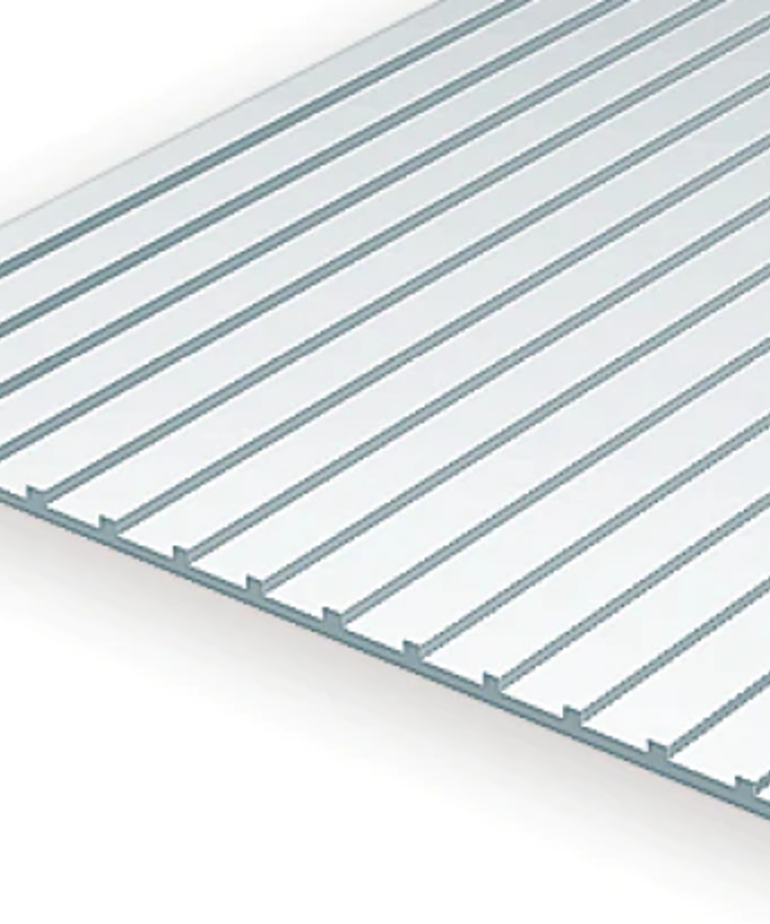 Evergreen Scale Models Evergreen 4523 - .040" X .375 X 6" X 12" OPAQUE WHITE POLYSTYRENE STANDING SEAM ROOFING (1) SHEET
