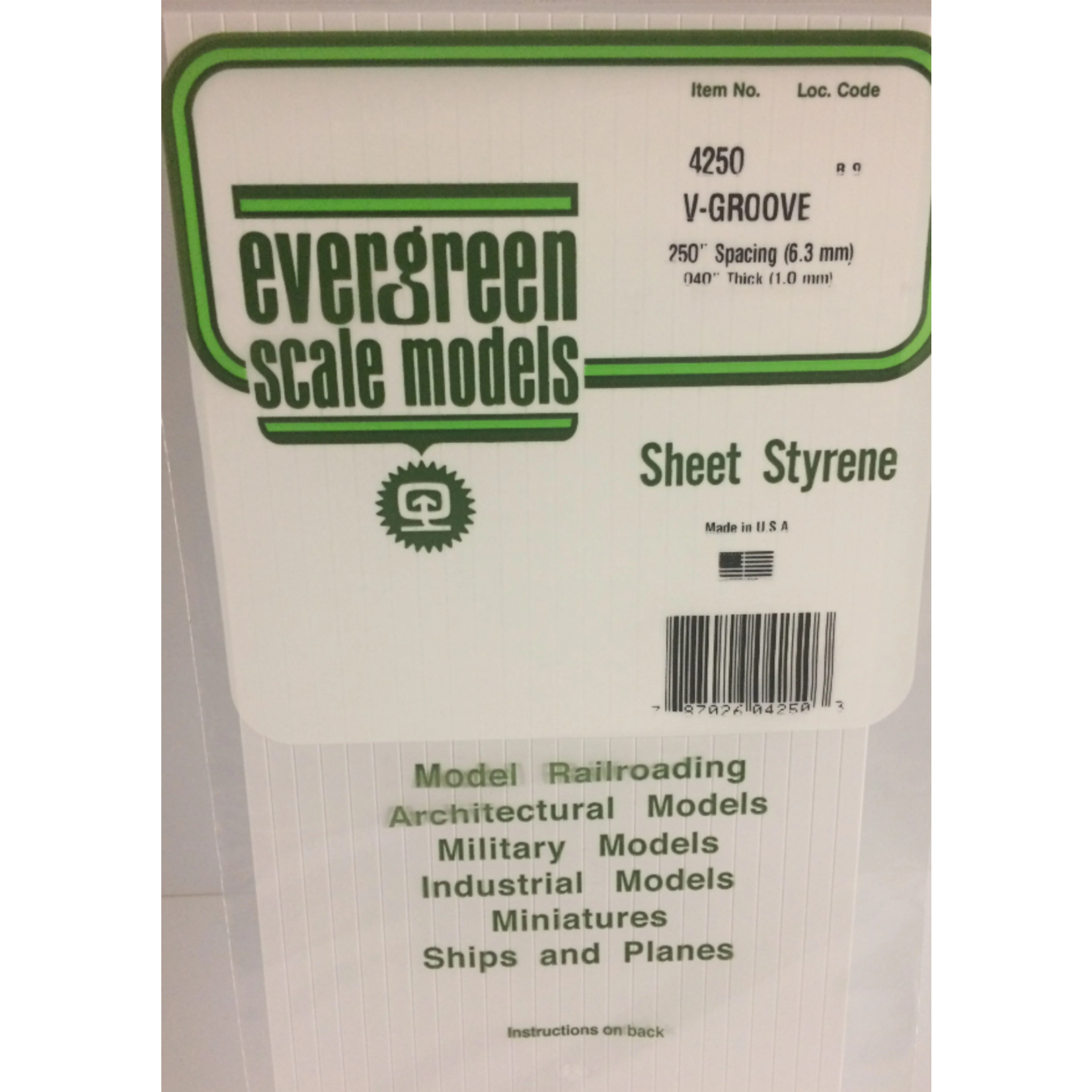 Evergreen Scale Models Evergreen 4250 - .250" X 6" X 12" OPAQUE WHITE POLYSTYRENE V GROOVE SIDING (1) SHEET
