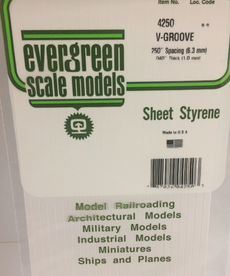 Evergreen Scale Models Evergreen 4250 - .250" X 6" X 12" OPAQUE WHITE POLYSTYRENE V GROOVE SIDING (1) SHEET