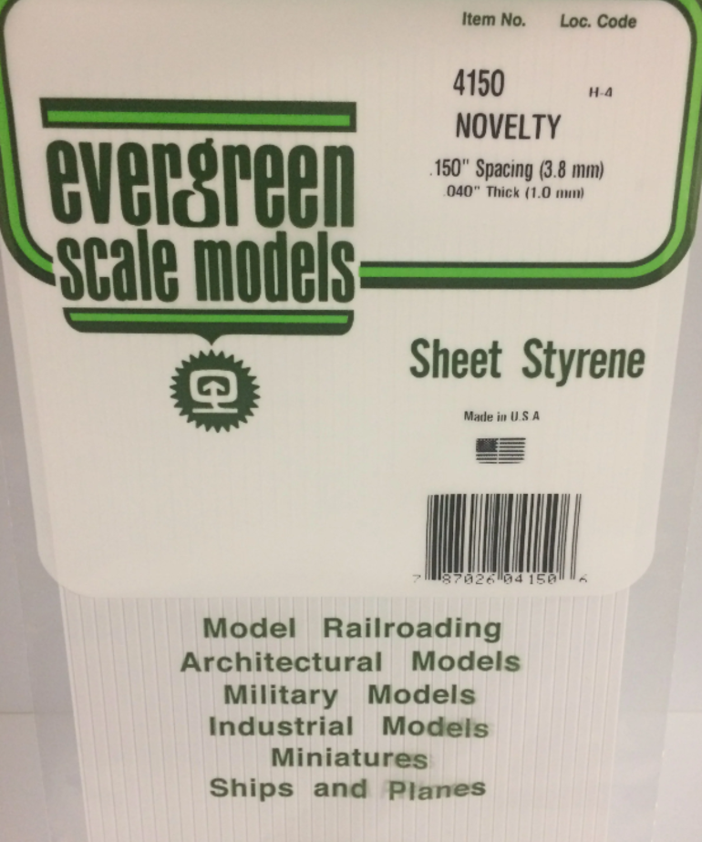 Evergreen Scale Models Evergreen 4150 - .150" X 6" X 12" OPAQUE WHITE POLYSTYRENE NOVELTY SIDING (1) SHEET