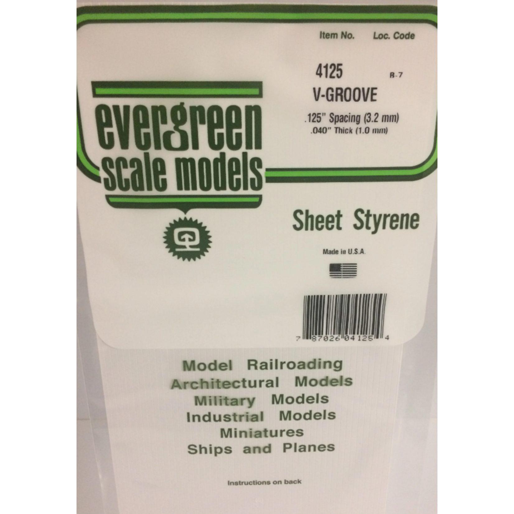 Evergreen Scale Models Evergreen 4125 - .125" X 6" X 12" OPAQUE WHITE POLYSTYRENE V GROOVE SIDING (1) SHEET