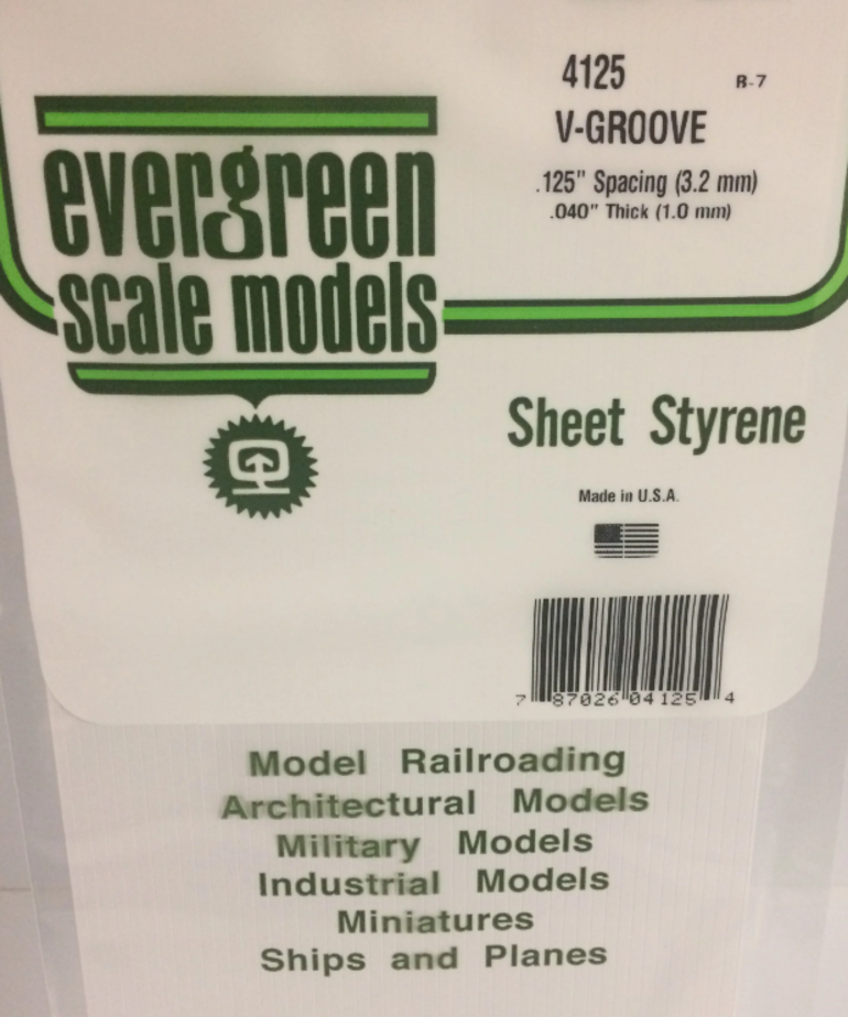 Evergreen Scale Models Evergreen 4125 - .125" X 6" X 12" OPAQUE WHITE POLYSTYRENE V GROOVE SIDING (1) SHEET