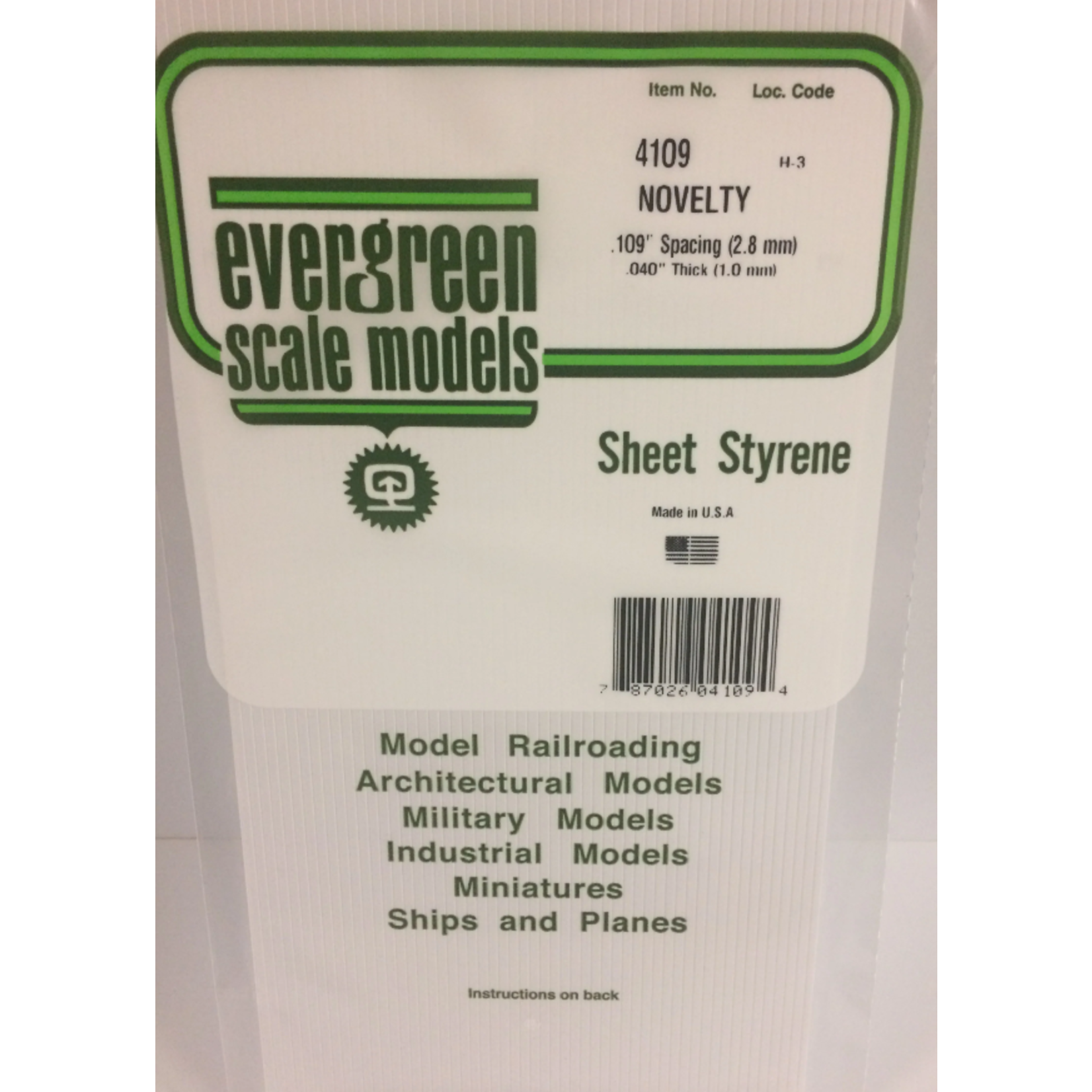 Evergreen Scale Models Evergreen 4109 - .109" X 6" X 12" OPAQUE WHITE POLYSTYRENE NOVELTY SIDING (1) SHEET
