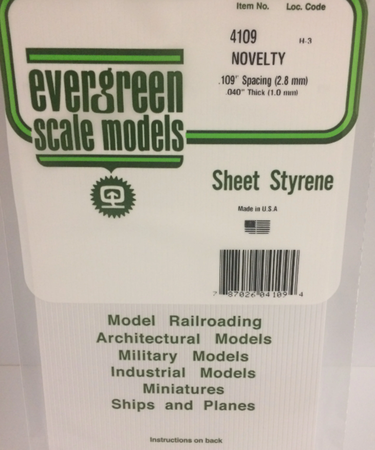 Evergreen Scale Models Evergreen 4109 - .109" X 6" X 12" OPAQUE WHITE POLYSTYRENE NOVELTY SIDING (1) SHEET