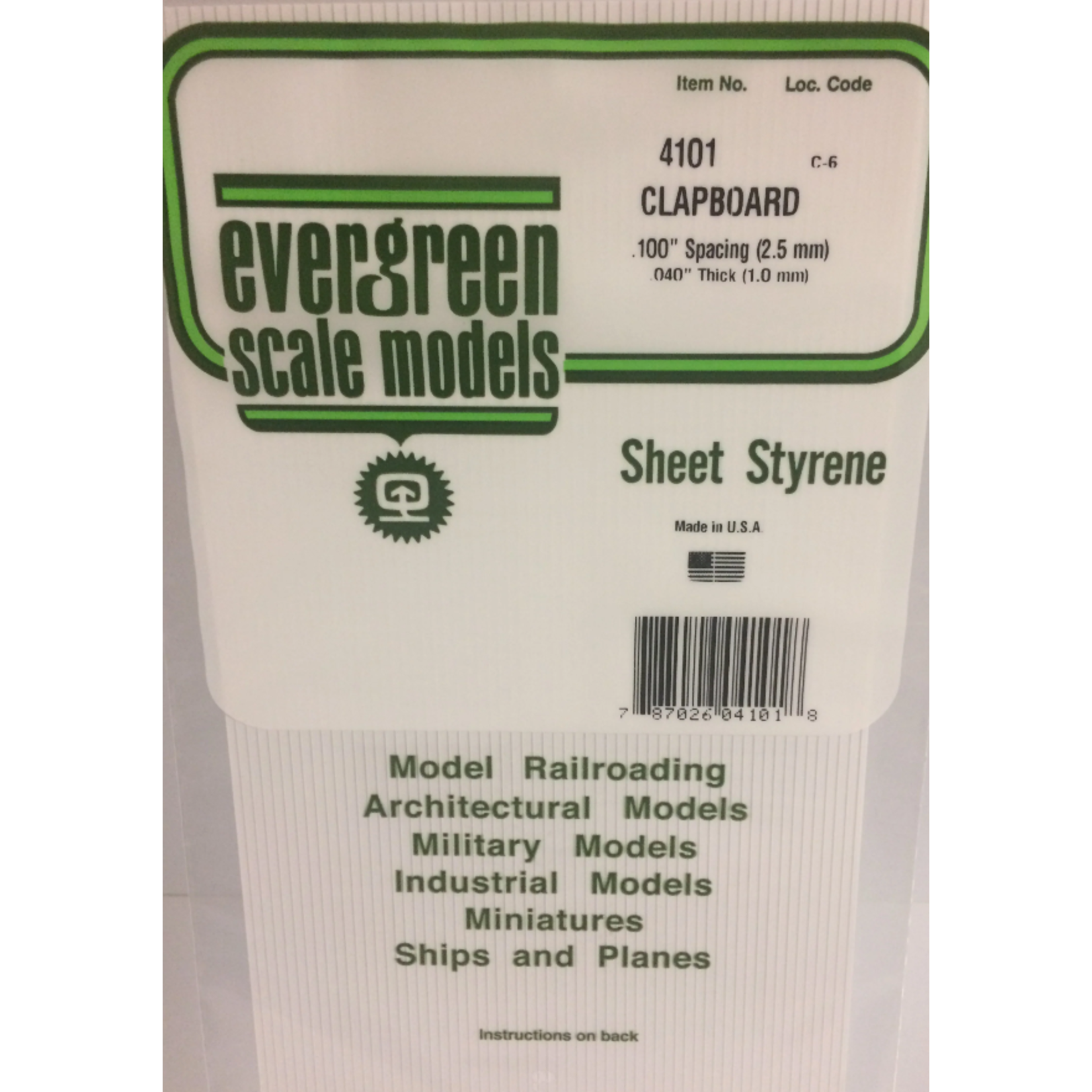 Evergreen Scale Models Evergreen 4101 - .100" X 6" X 12" OPAQUE WHITE POLYSTYRENE CLAPBOARD SIDING (1) SHEET