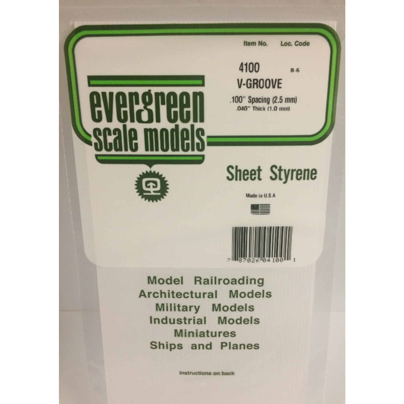 Evergreen Scale Models Evergreen 4100 - .100" X 6" X 12" OPAQUE WHITE POLYSTYRENE V GROOVE SIDING (1) SHEET