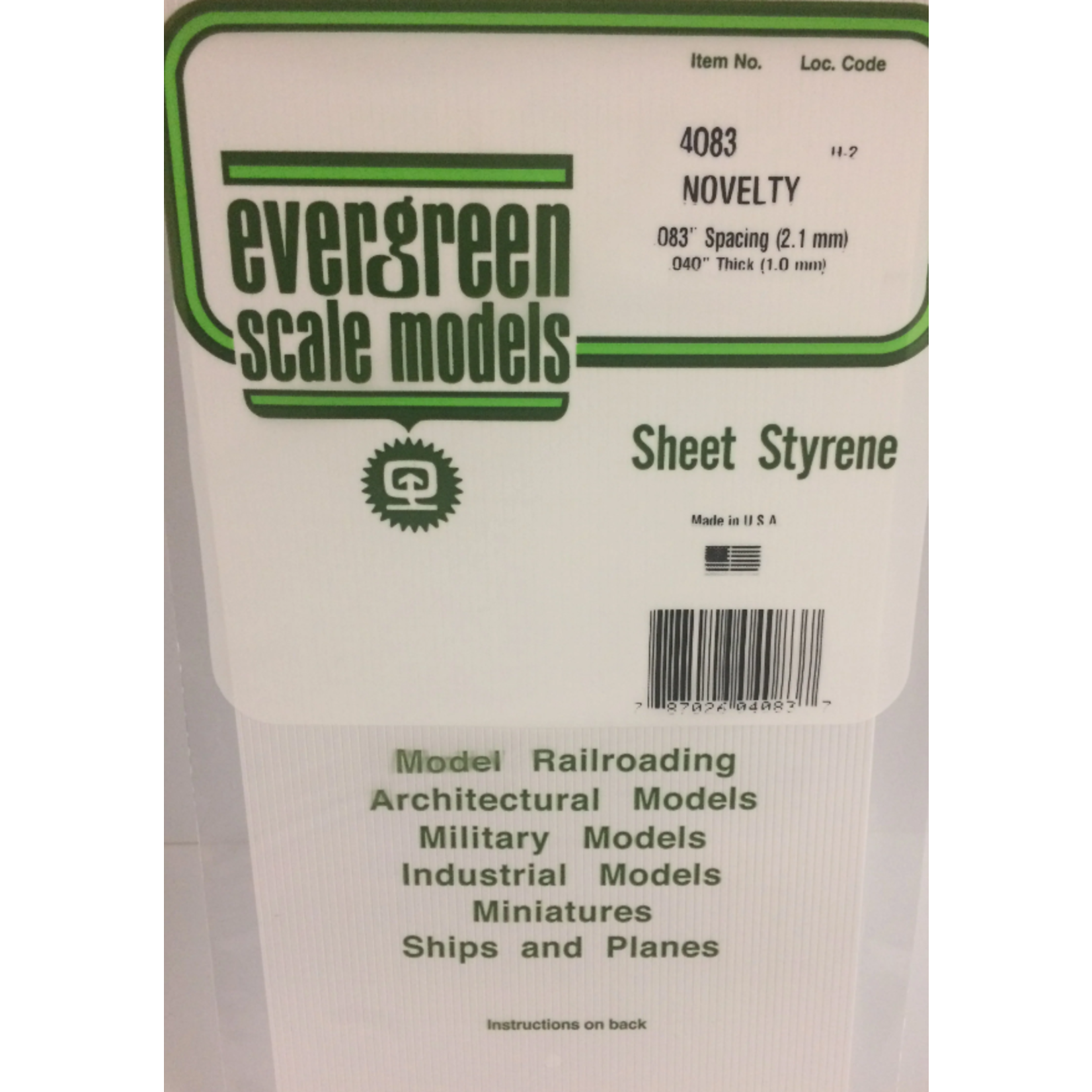 Evergreen Scale Models Evergreen 4083 - .083" X 6" X 12" OPAQUE WHITE POLYSTYRENE NOVELTY SIDING (1) SHEET