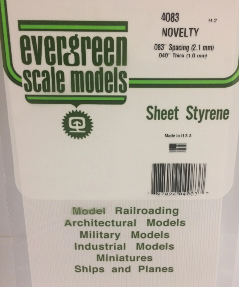 Evergreen Scale Models Evergreen 4083 - .083" X 6" X 12" OPAQUE WHITE POLYSTYRENE NOVELTY SIDING (1) SHEET