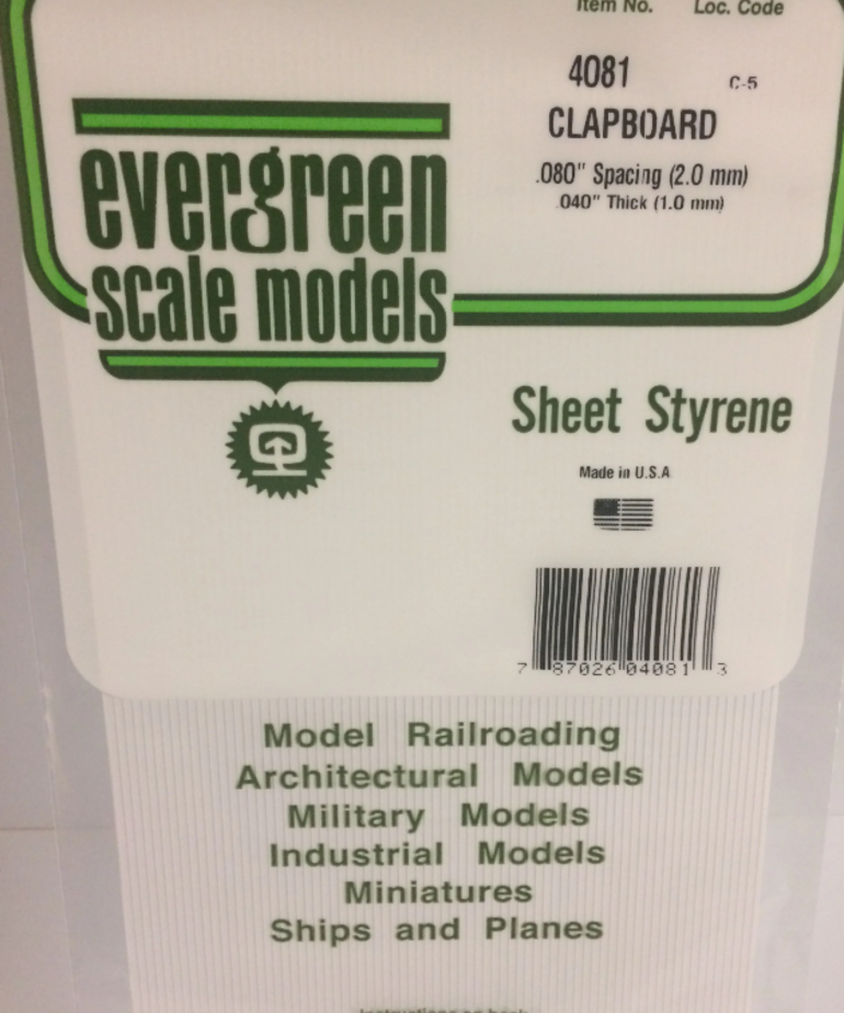 Evergreen Scale Models Evergreen 4081 - .080" X 6" X 12" OPAQUE WHITE POLYSTYRENE CLAPBOARD SIDING (1) SHEET