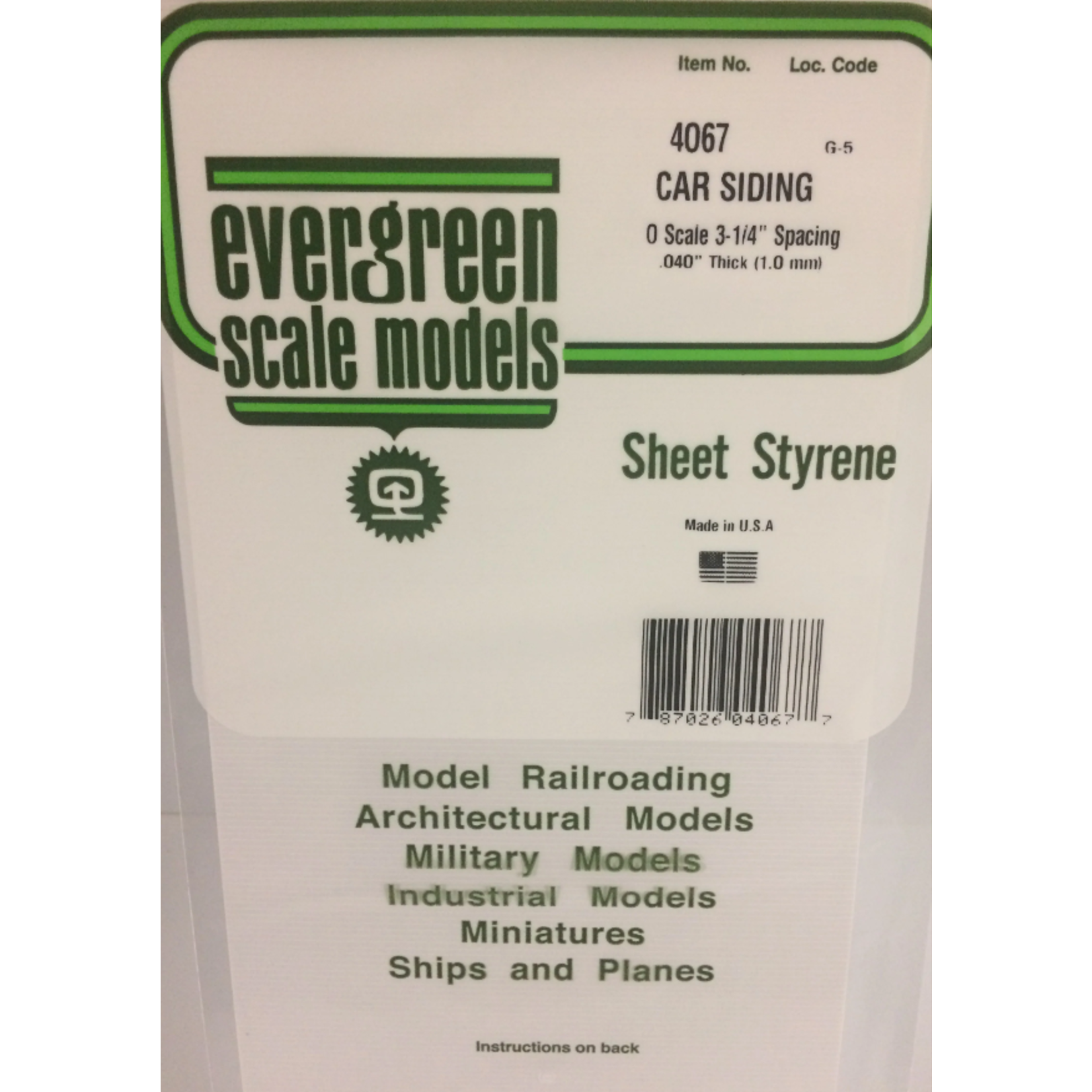 Evergreen Scale Models Evergreen 4067 - .067" X 6" X 12" OPAQUE WHITE POLYSTYRENE O SCALE FREIGHT CAR SIDING (1) SHEET