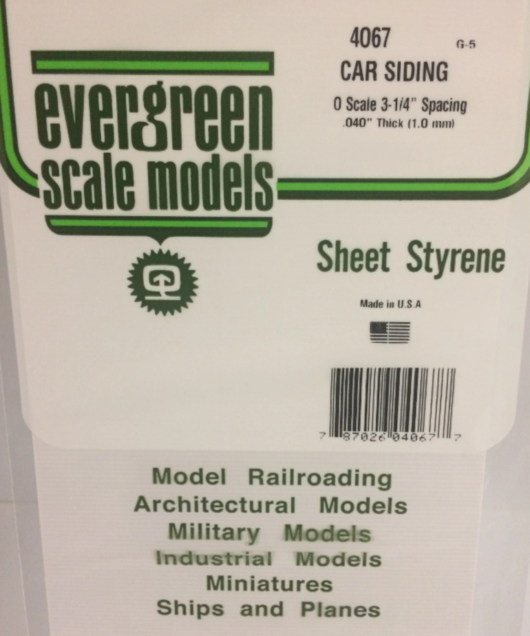 Evergreen Scale Models Evergreen 4067 - .067" X 6" X 12" OPAQUE WHITE POLYSTYRENE O SCALE FREIGHT CAR SIDING (1) SHEET