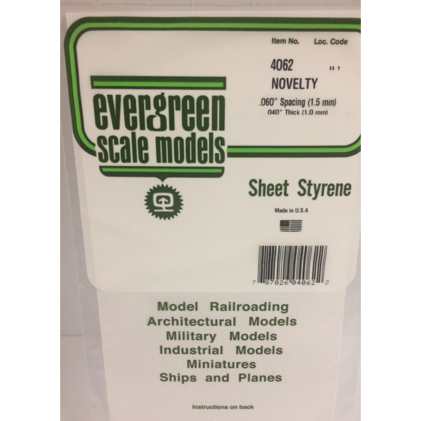 Evergreen Scale Models Evergreen 4062 - .060" X 6" X 12" OPAQUE WHITE POLYSTYRENE NOVELTY SIDING (1) SHEET