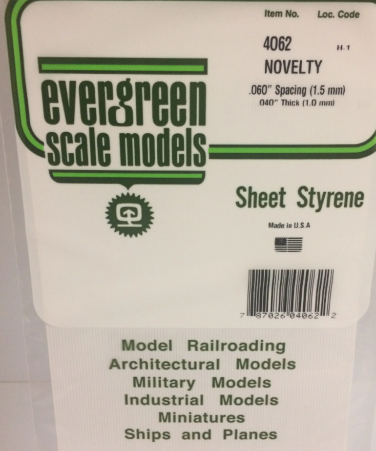 Evergreen Scale Models Evergreen 4062 - .060" X 6" X 12" OPAQUE WHITE POLYSTYRENE NOVELTY SIDING (1) SHEET