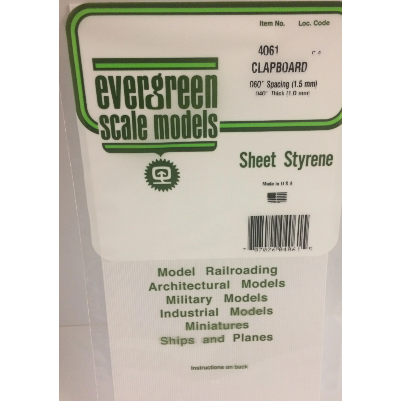 Evergreen Scale Models Evergreen 4061 - .060" X 6" X 12" OPAQUE WHITE POLYSTYRENE CLAPBOARD SIDING (1) SHEET