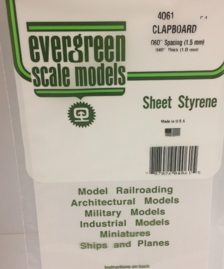 Evergreen Scale Models Evergreen 4061 - .060" X 6" X 12" OPAQUE WHITE POLYSTYRENE CLAPBOARD SIDING (1) SHEET