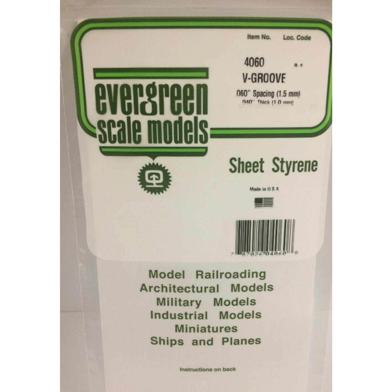 Evergreen Scale Models Evergreen 4060 - .060" X 6" X 12" OPAQUE WHITE POLYSTYRENE V GROOVE SIDING (1) SHEET