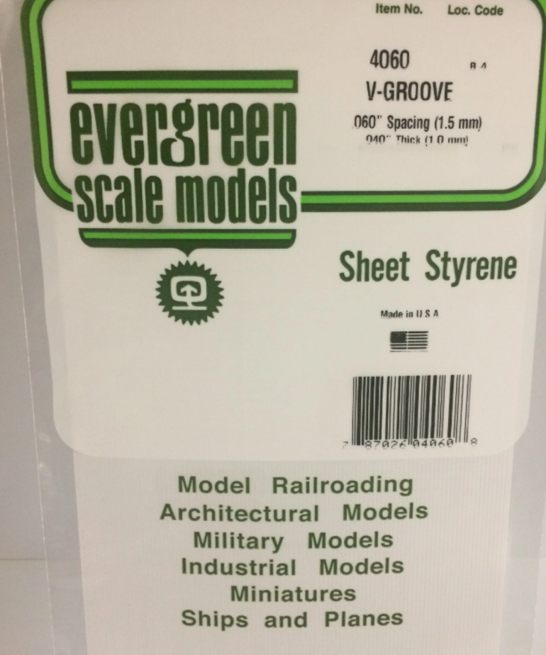 Evergreen Scale Models Evergreen 4060 - .060" X 6" X 12" OPAQUE WHITE POLYSTYRENE V GROOVE SIDING (1) SHEET