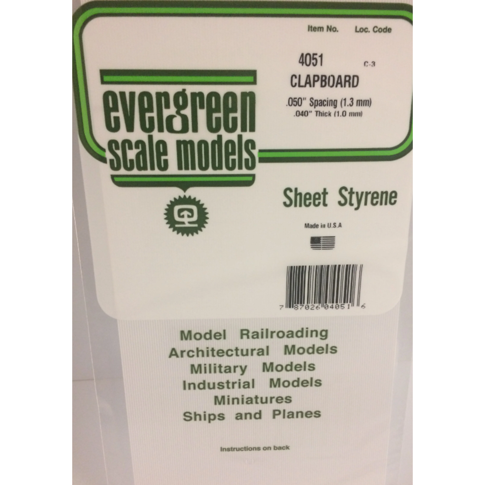 Evergreen Scale Models Evergreen 4051 - .050" X 6" X 12" OPAQUE WHITE POLYSTYRENE CLAPBOARD SIDING (1) SHEET