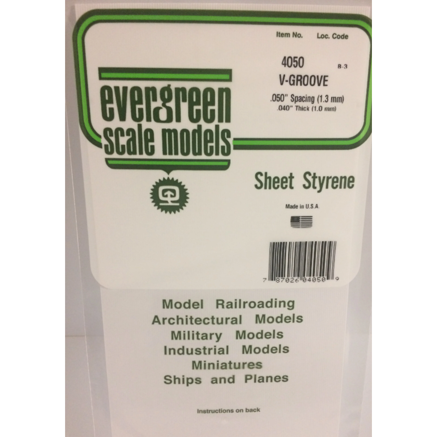 Evergreen Scale Models Evergreen 4050 - .050" X 6" X 12" OPAQUE WHITE POLYSTYRENE V GROOVE SIDING (1) SHEET