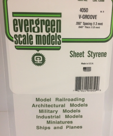 Evergreen Scale Models Evergreen 4050 - .050" X 6" X 12" OPAQUE WHITE POLYSTYRENE V GROOVE SIDING (1) SHEET