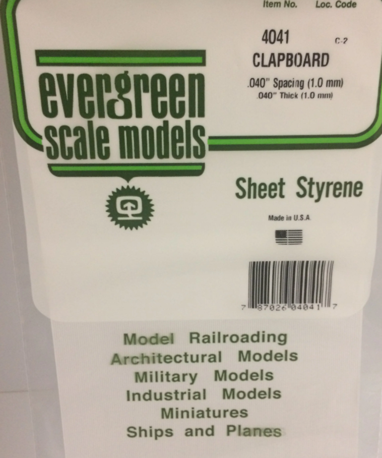 Evergreen Scale Models Evergreen 4041 - .040" X 6" X 12" OPAQUE WHITE POLYSTYRENE CLAPBOARD SIDING (1) SHEET