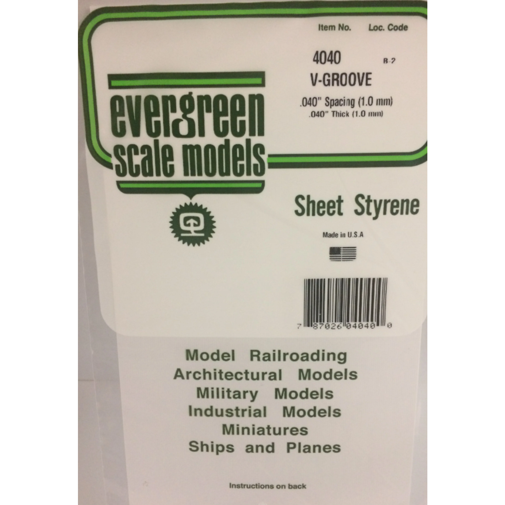 Evergreen Scale Models Evergreen 4040 - .040" X 6" X 12" OPAQUE WHITE POLYSTYRENE V GROOVE SIDING (1) SHEET