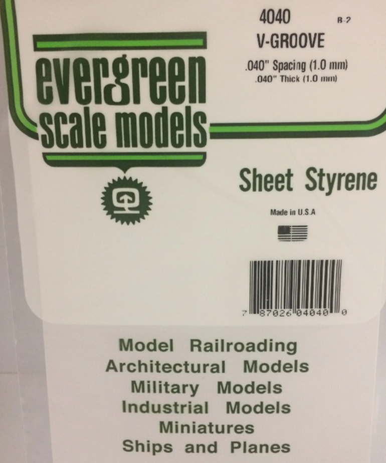 Evergreen Scale Models Evergreen 4040 - .040" X 6" X 12" OPAQUE WHITE POLYSTYRENE V GROOVE SIDING (1) SHEET