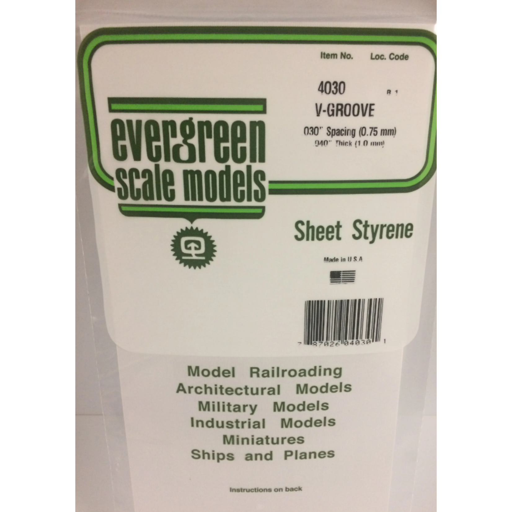 Evergreen Scale Models Evergreen 4030 - .030" X 6" X 12" OPAQUE WHITE POLYSTYRENE V GROOVE SIDING (1) SHEET