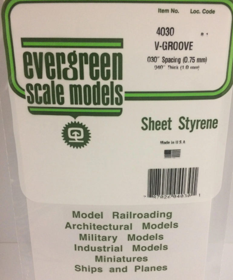 Evergreen Scale Models Evergreen 4030 - .030" X 6" X 12" OPAQUE WHITE POLYSTYRENE V GROOVE SIDING (1) SHEET