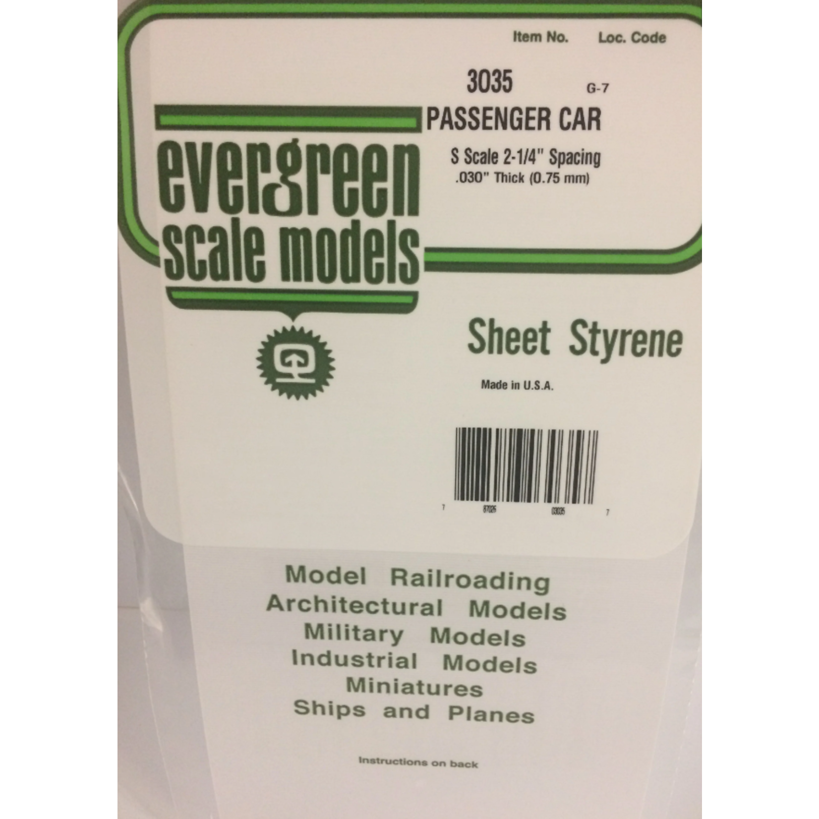 Evergreen Scale Models Evergreen 3035 - .035" X 6" X 12" OPAQUE WHITE POLYSTYRENE PASSENGER CAR SIDING (1) SHEET