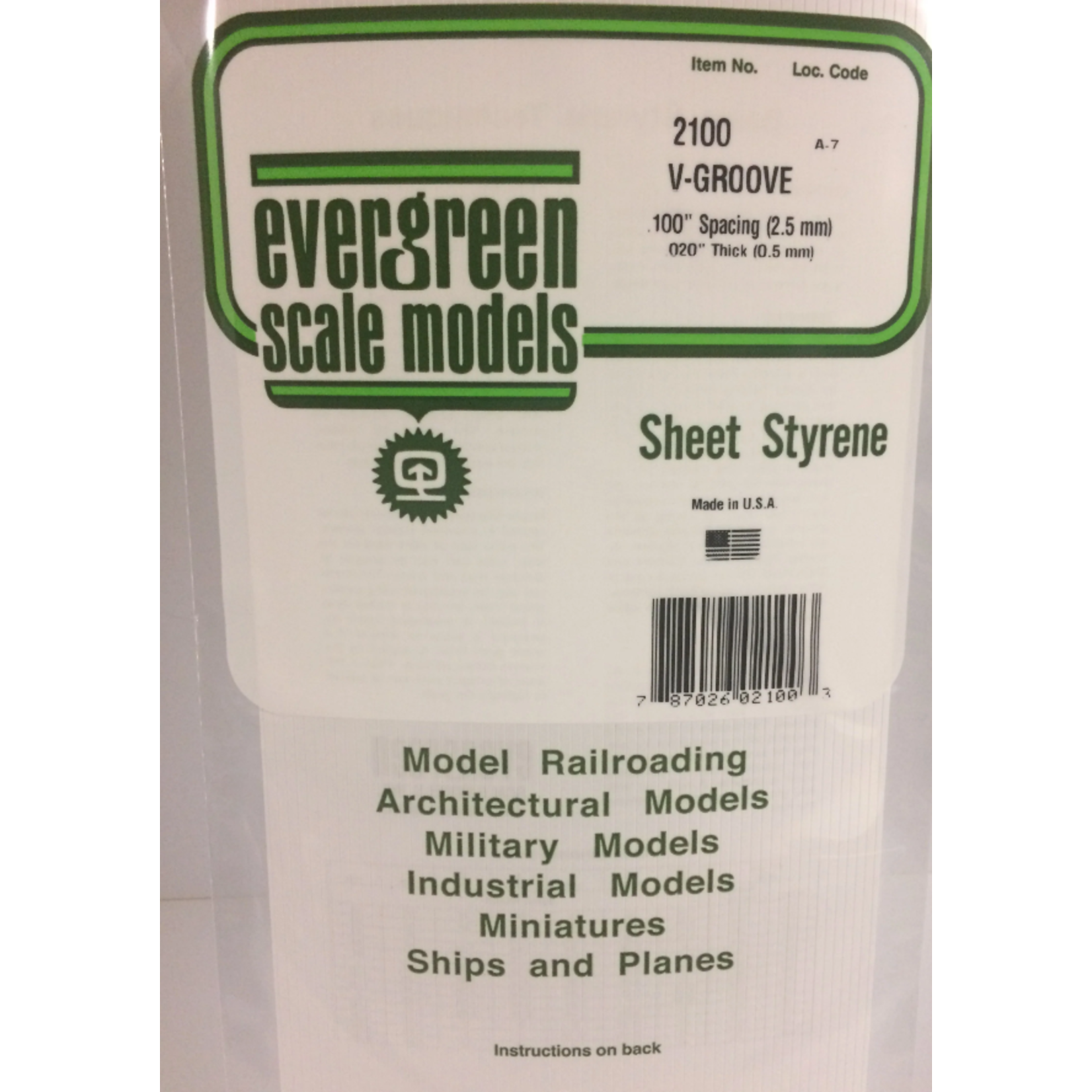 Evergreen Scale Models Evergreen 2100 - .100" X 6" X 12" OPAQUE WHITE POLYSTYRENE V GROOVE SIDING (1) SHEET