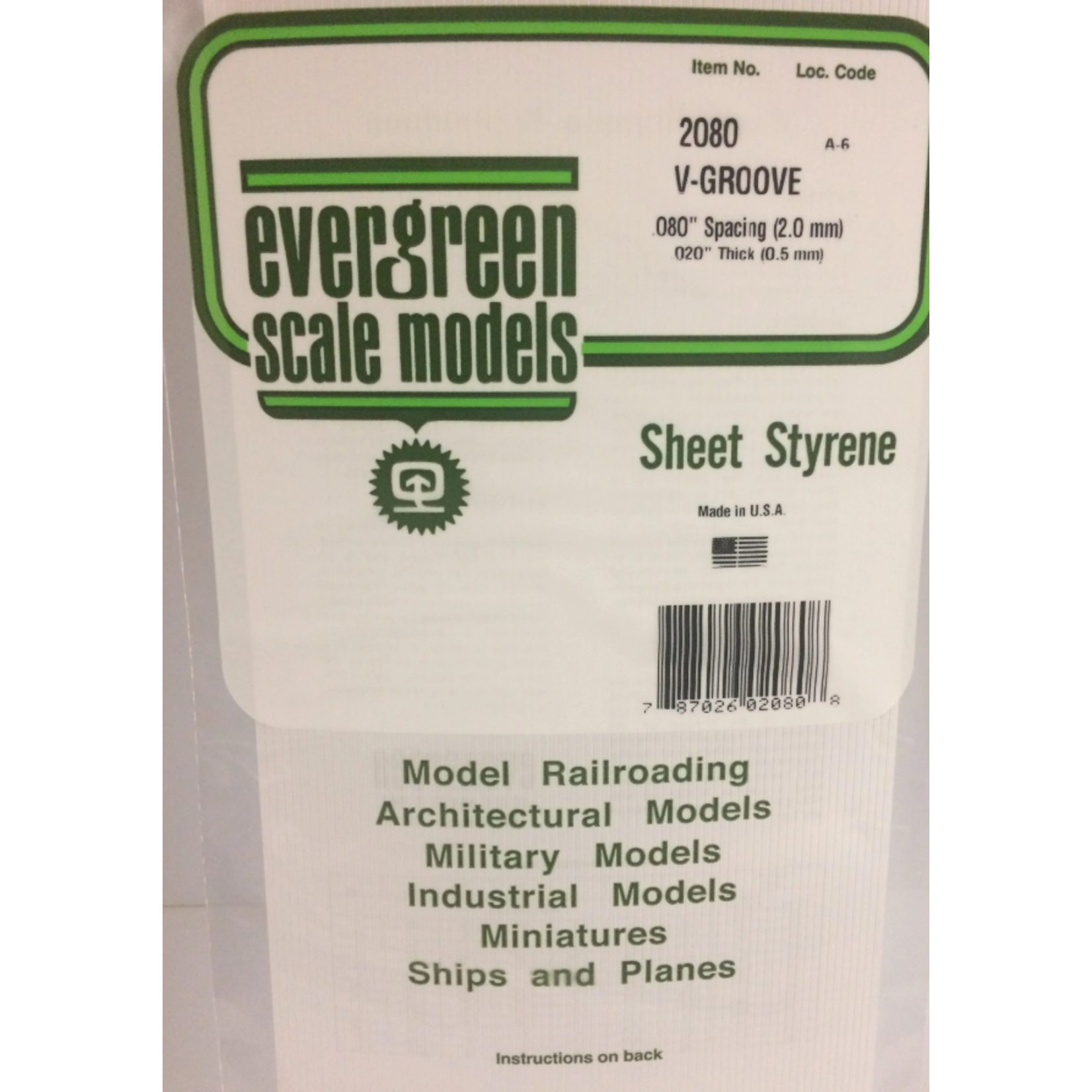 Evergreen Scale Models Evergreen 2080 - .080" X 6" X 12" OPAQUE WHITE POLYSTYRENE V GROOVE SIDING (1) SHEET